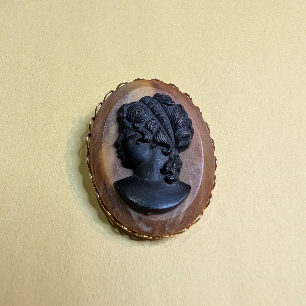 Elegant Black and Brown Cameo Scarf Clip